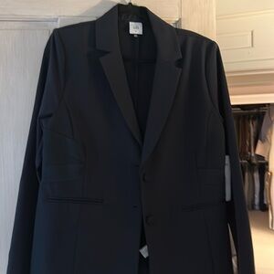Navy dress tuxedo length blazer with great designer details